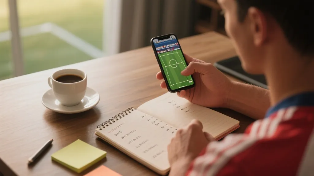 球迷在手机上整理比赛清单与风险分层的占位图