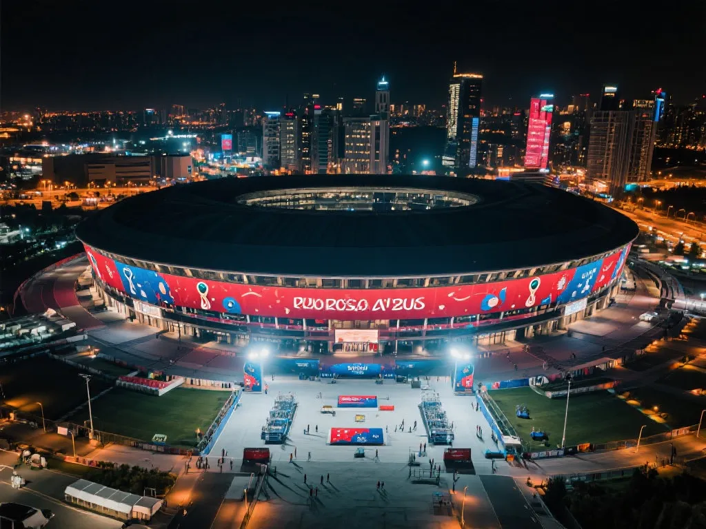 世界杯主办城市与大型球场夜景氛围图